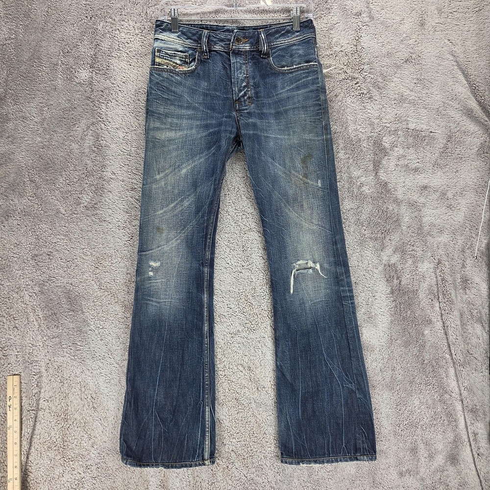 Diesel Jeans Mens 28x30 Blue Zatiny Regular Bootcut Distressed Made Italy 008SS